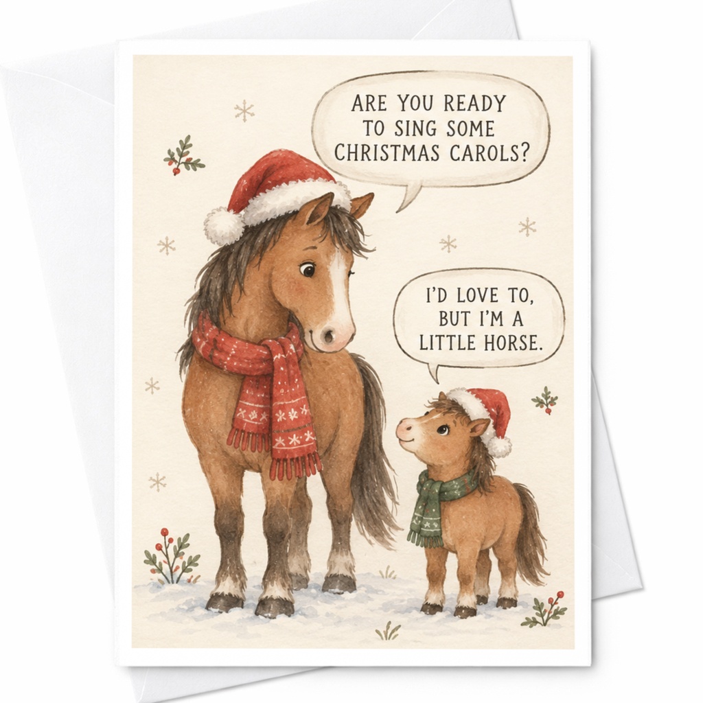 Are You Ready To Sing Some Christmas Carols? Funny Christmas Card Cute Horses Holiday Greeting Card Animal Lover C7744