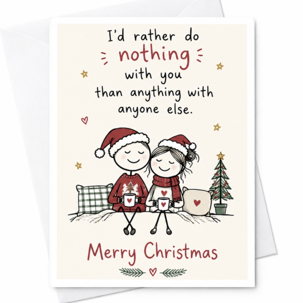 I'd Rather Do Nothing With You Merry Christmas Card Cute Couple Holiday Greeting Card Romantic Xmas Card For Partner C7702