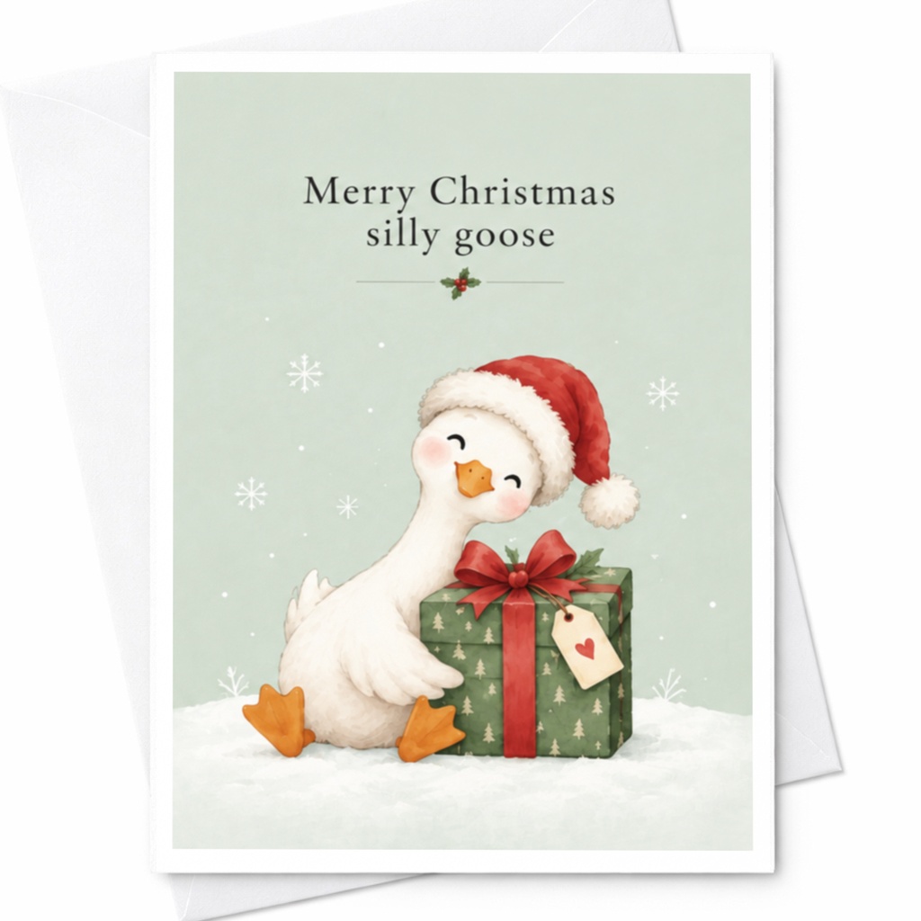 Merry Christmas Silly Goose Cute Christmas Card Goose With Gift Funny Holiday Card For Friend Family Animal Lover C7708