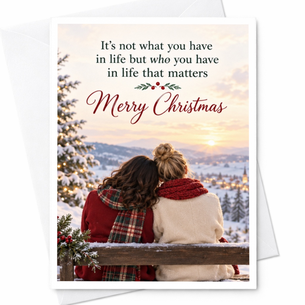It's Not What You Have In Life But Who You Have Merry Christmas Card Holiday Greeting Card For Friend Family Winter Scene C7709