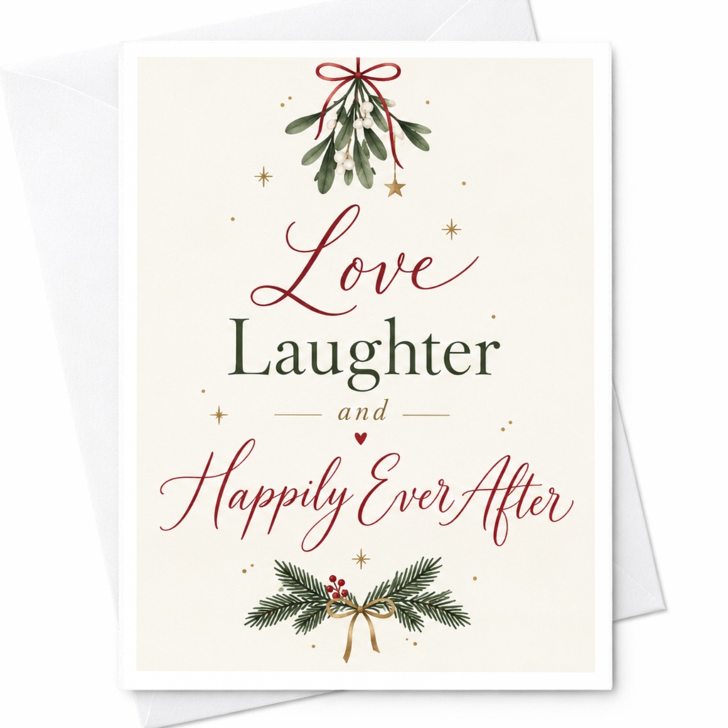 Love Laughter And Happily Ever After Wedding Card Romantic Greeting Card For Couple Festive Mistletoe C7711