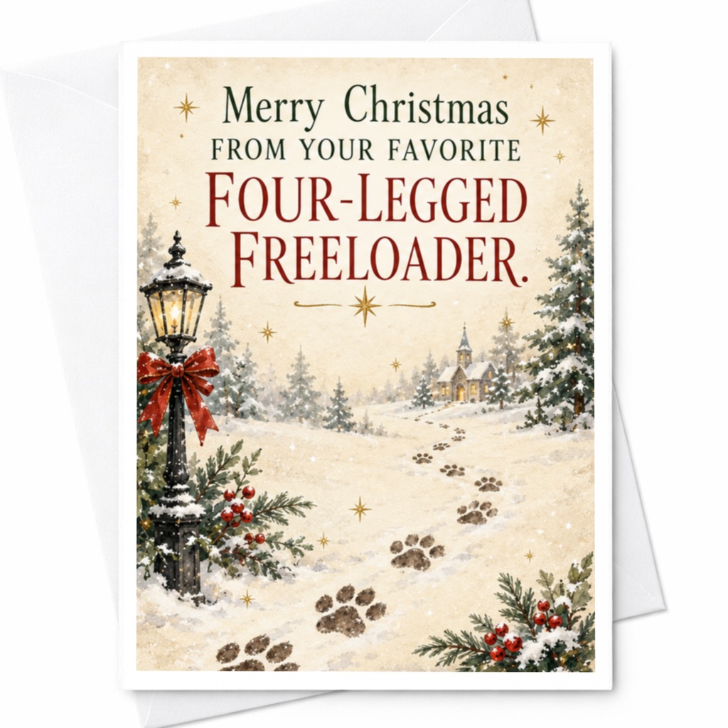 Merry Christmas From Your Favorite Four-Legged Freeloader Funny Dog Christmas Card Pet Lover Holiday Greeting Card Cute Animal C7715