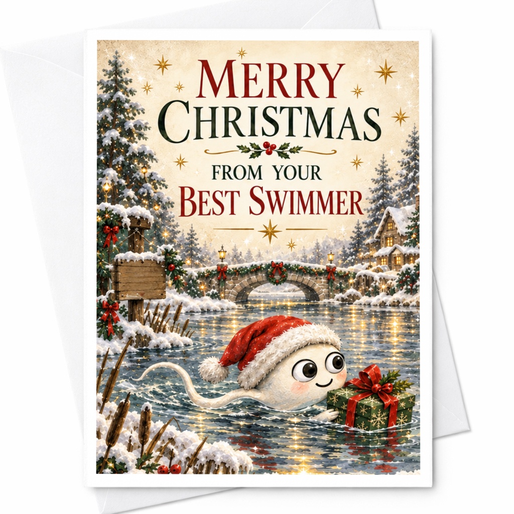 Merry Christmas From Your Best Swimmer Funny Christmas Card Cute Holiday Greeting Card Festive For Family Friends C7721