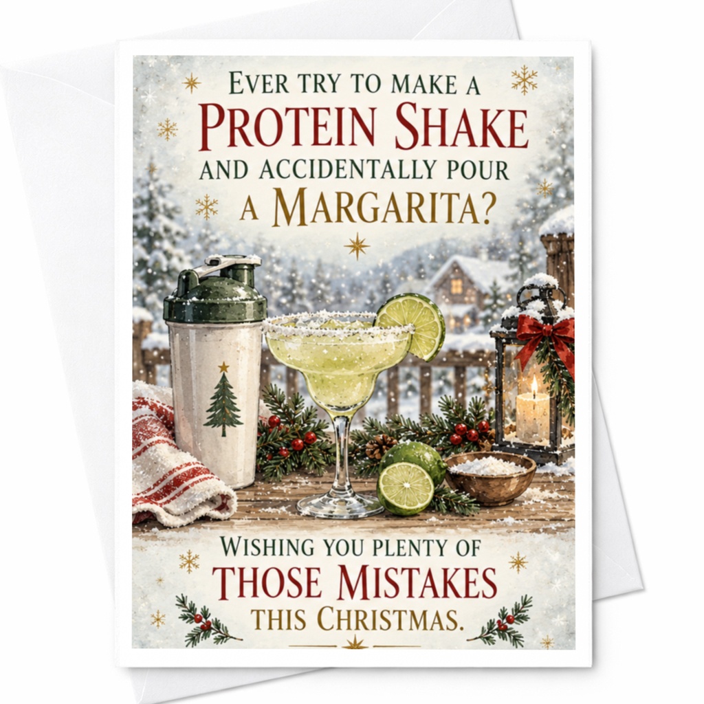 Ever Try To Make A Protein Shake And Accidentally Pour A Margarita? Funny Christmas Card Margarita Holiday For Friend C7732