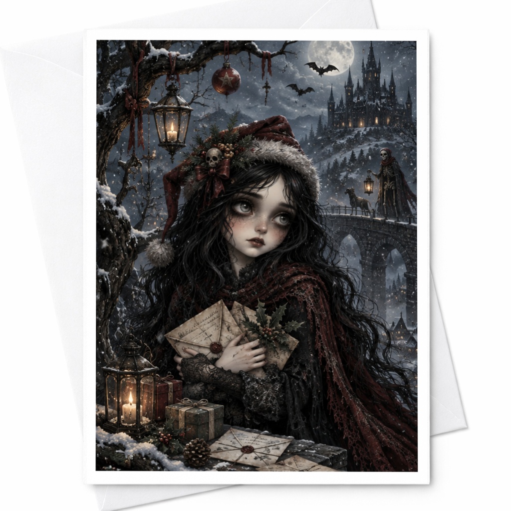 Gothic Winter Scene Greeting Card Dark Fantasy Art Blank Card For Her Mysterious Castle Holiday Card Unique Christmas Card C7735