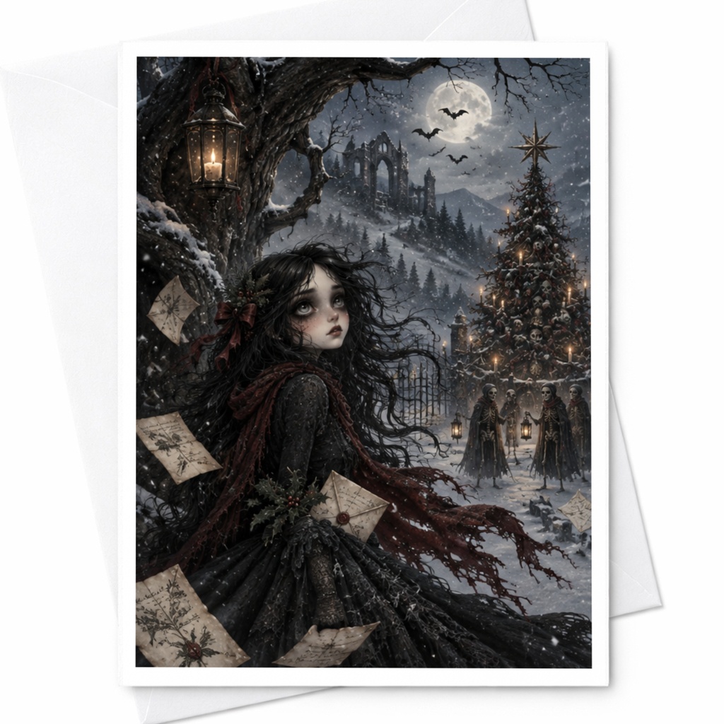 Gothic Winter Christmas Card Dark Fantasy Art Holiday Greeting Card For Her Unique Seasonal Card Mysterious Winter Scene C7736