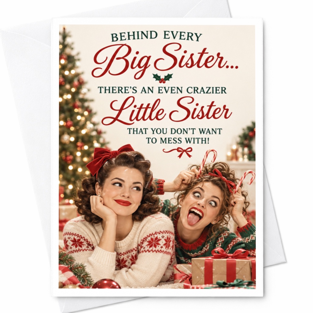 Behind Every Big Sister... There's An Even Crazier Little Sister Christmas Card Funny Holiday Card For Sisters Cute Festive Greeti C7750