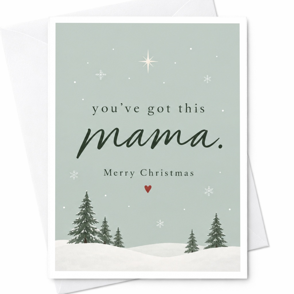 You’ve Got This Mama. Merry Christmas Card For Mom Encouragement Holiday Card Winter Scene Cute Christmas Trees Snow C7751