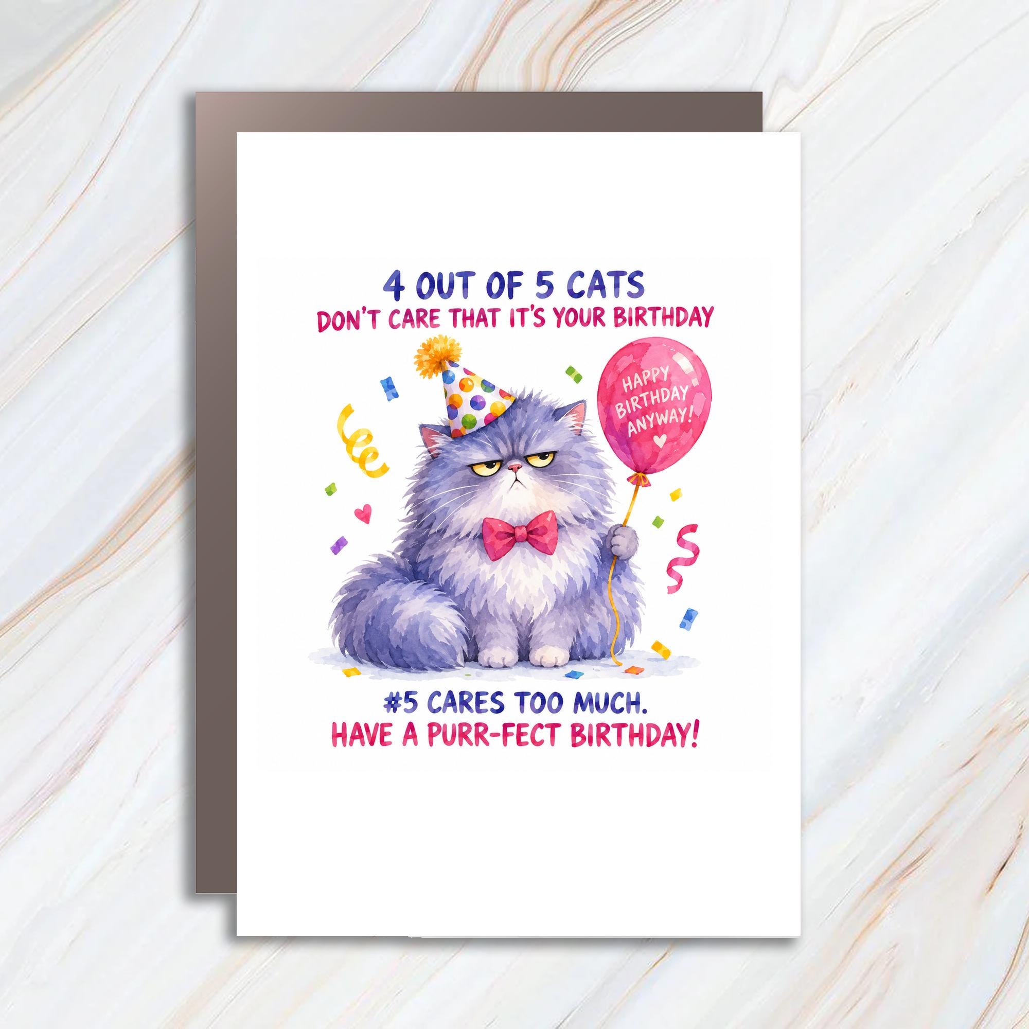 4 Out Of 5 Cats Don't Care Funny Cat Birthday Card Cute Feline Greeting For Cat Lover Friend Her Purr-Fect Celebration C1921