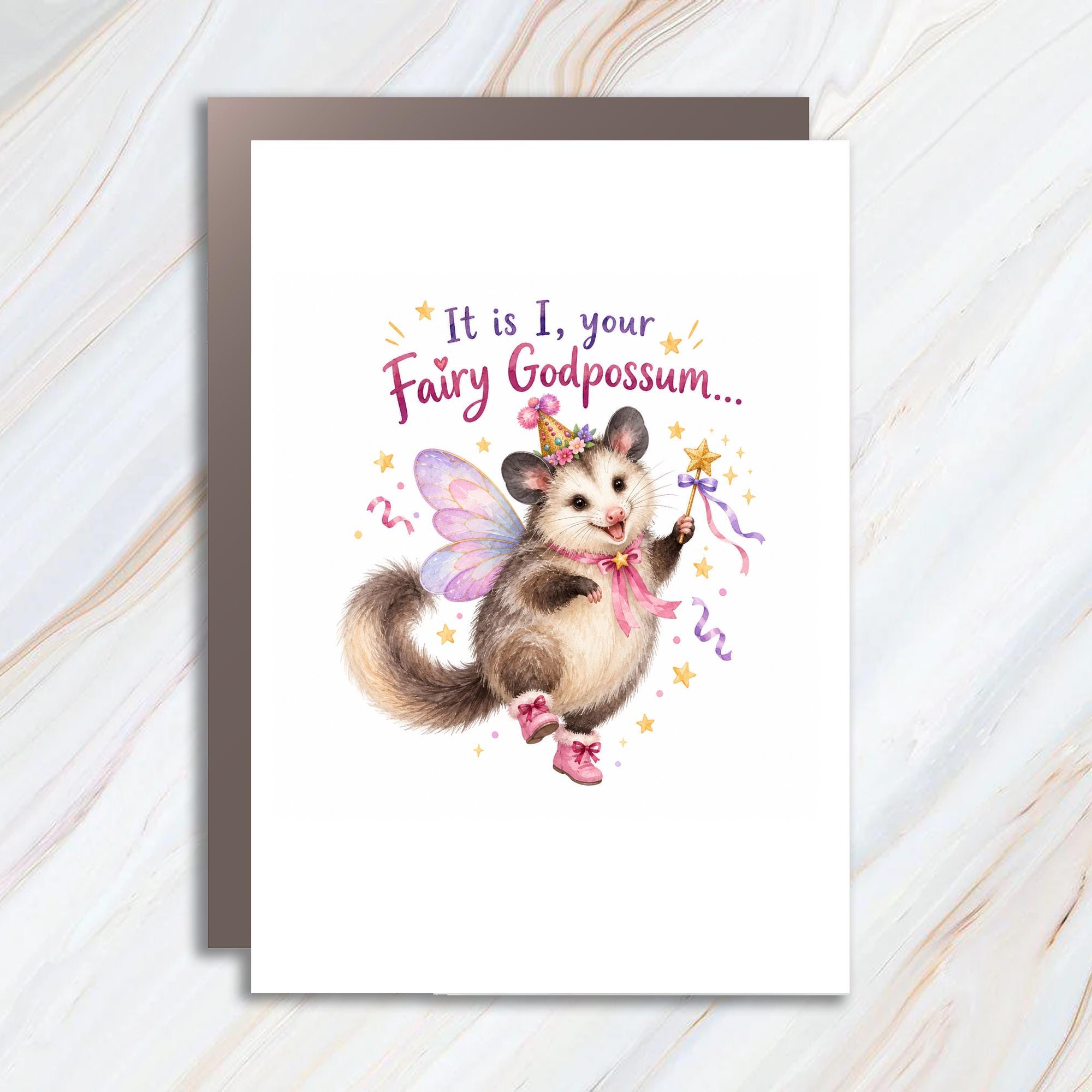 It Is I, Your Fairy Godpossum Birthday Card Whimsical Possum Illustration Cute Animal Card For Her Fun Celebration C1922