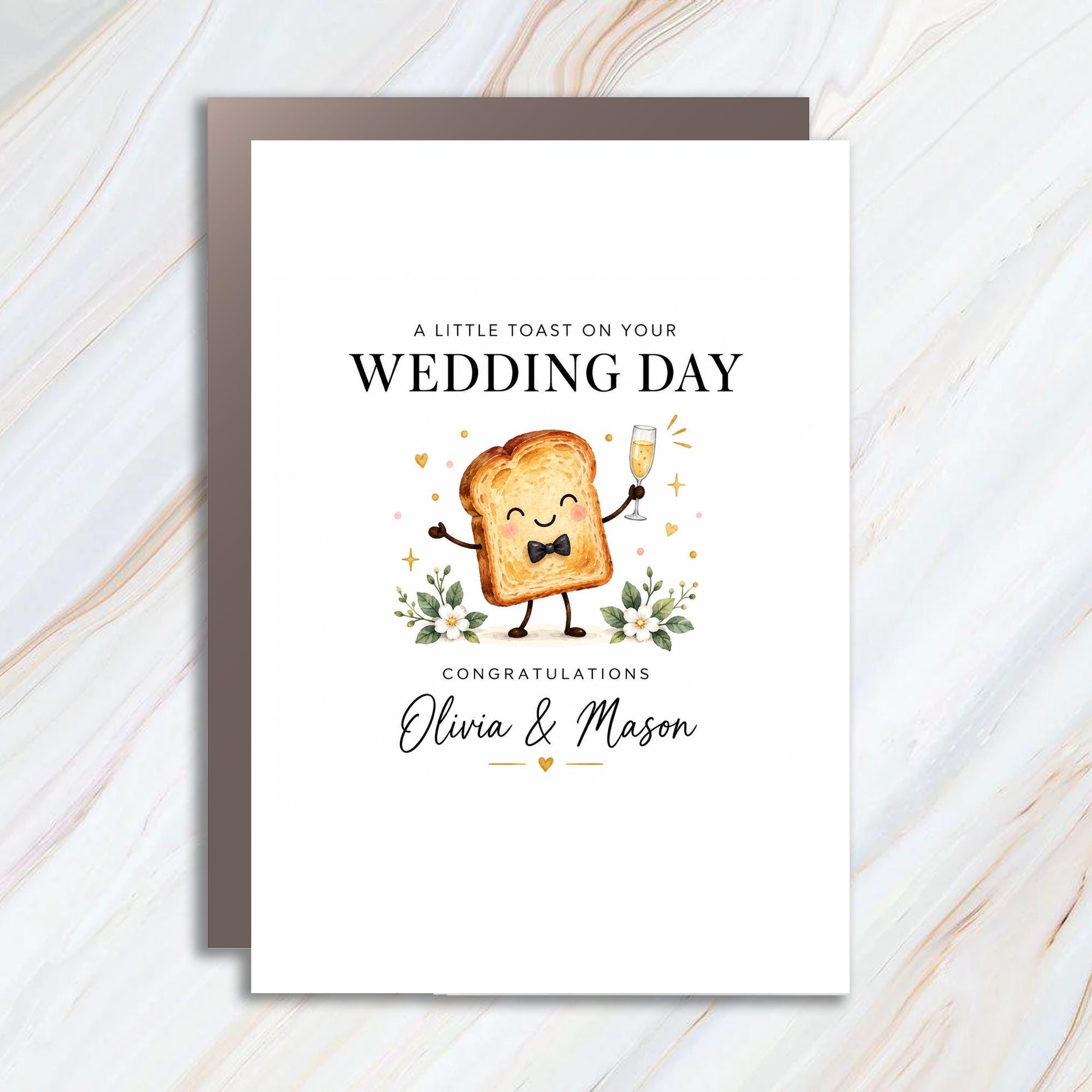 A Little Toast On Your Wedding Day Wedding Card Cute Cartoon Toast Character Congratulations Newlyweds Funny Greeting Card C1926