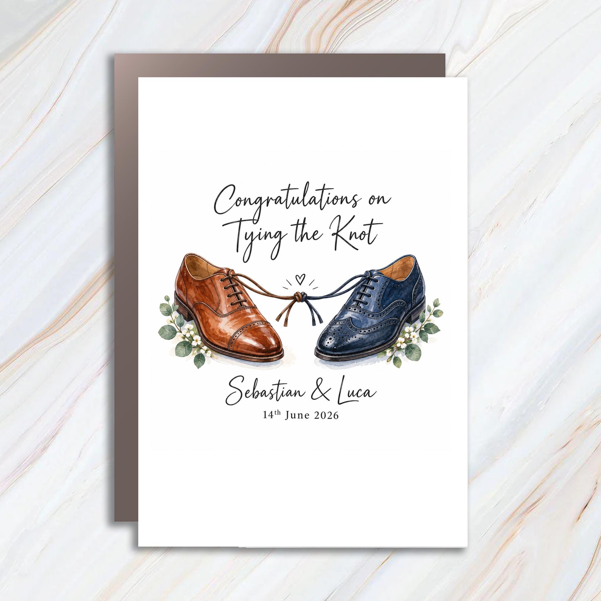 Congratulations On Tying The Knot Wedding Card Gay Couple Groom And Groom Personalized Names Date Lgbtq+ Love Card C1930