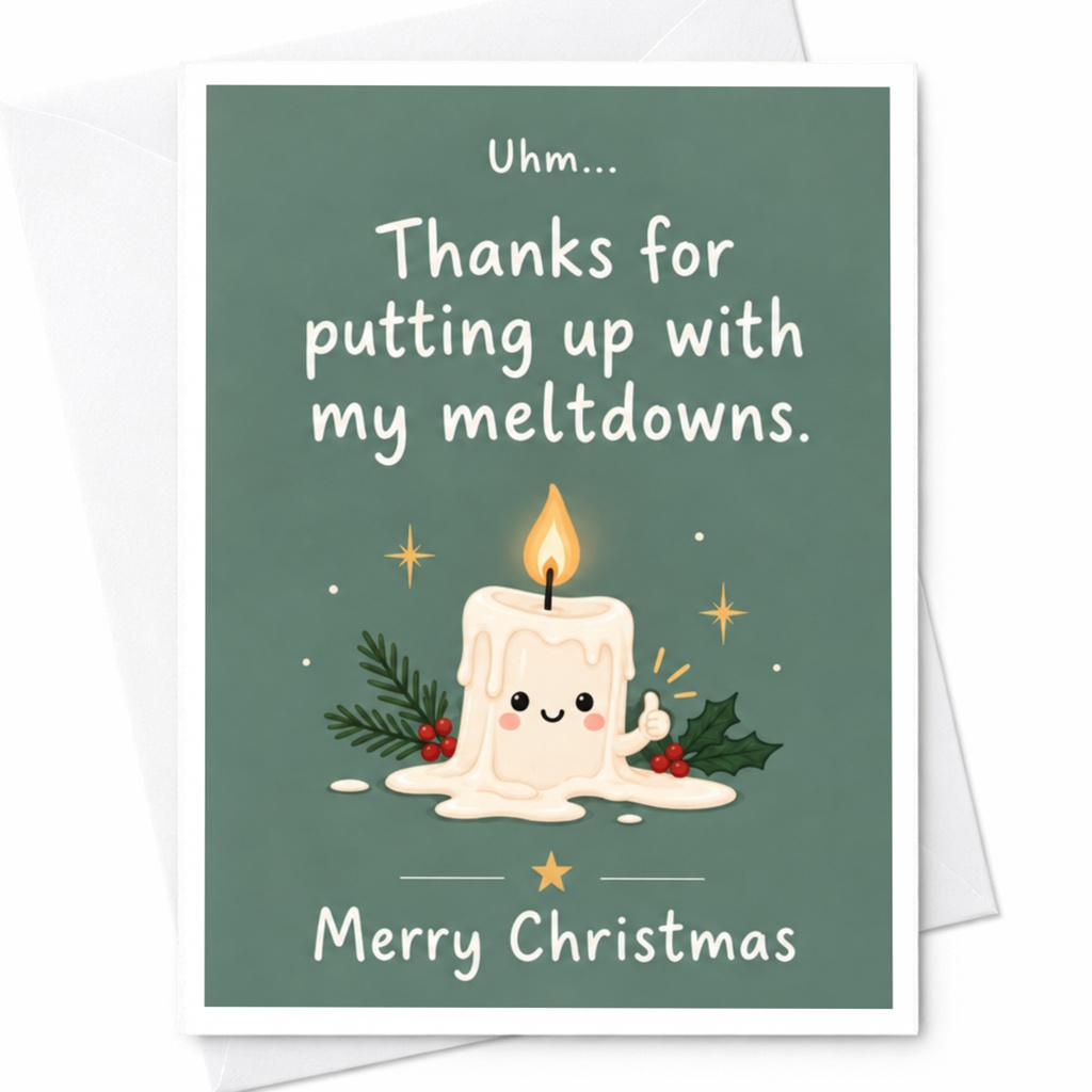 Uhm... Thanks For Putting Up With My Meltdowns. Merry Christmas Cute Candle Christmas Card Funny Holiday Greeting For Friend C7754