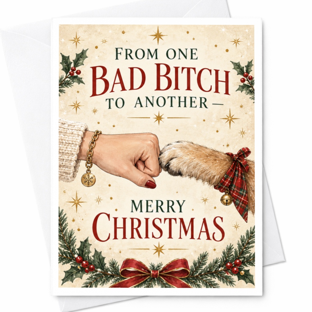 From One Bad Bitch To Another Merry Christmas Funny Christmas Card Dog Lover Holiday Greeting Card For Friend Cute Animal Card C7759