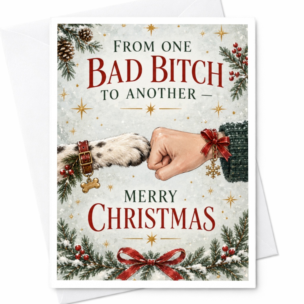 From One Bad Bitch To Another Merry Christmas Funny Christmas Card Dog Lover Holiday Greeting Card For Friend Cute Festive Card C7760