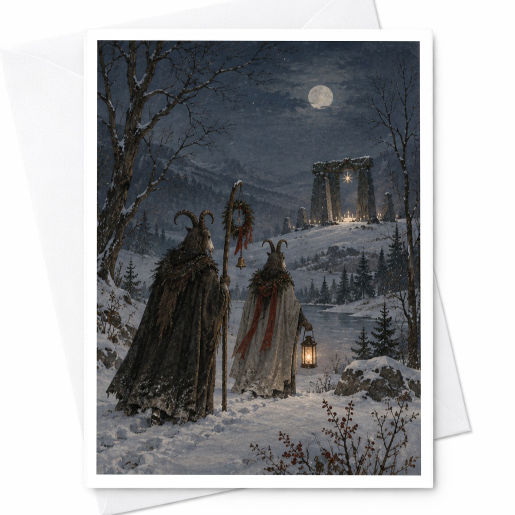 Winter Solstice Greeting Card Mystical Snowy Landscape Blank Card Pagan Yule Card For Nature Lover Winter Scene Art Card C7766