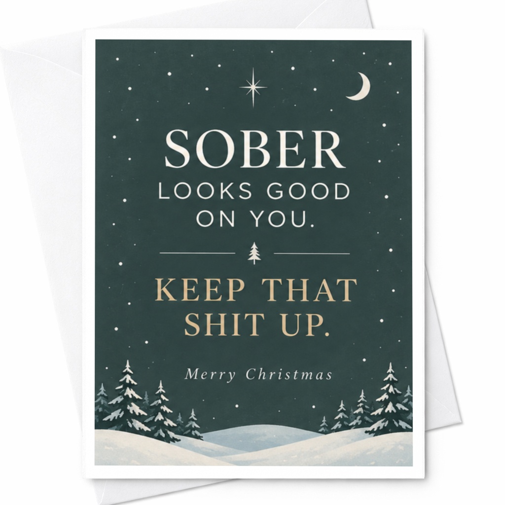 Sober Looks Good On You. Keep That Shit Up. Merry Christmas Card Funny Holiday Greeting Card For Friend Supportive Sobriety C7774