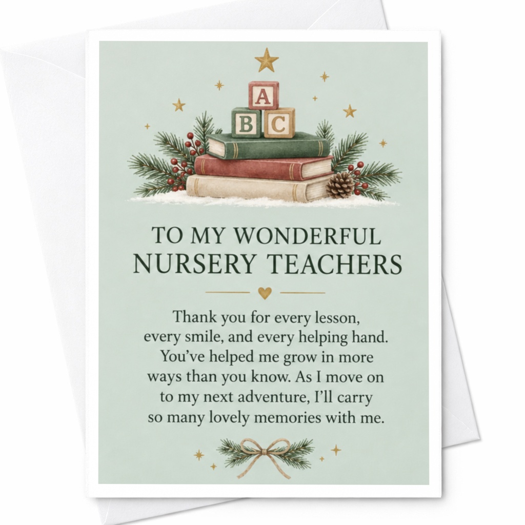 To My Wonderful Nursery Teachers Thank You Card For Nursery Teachers Appreciation Card Teacher Gratitude Card Cute C7778