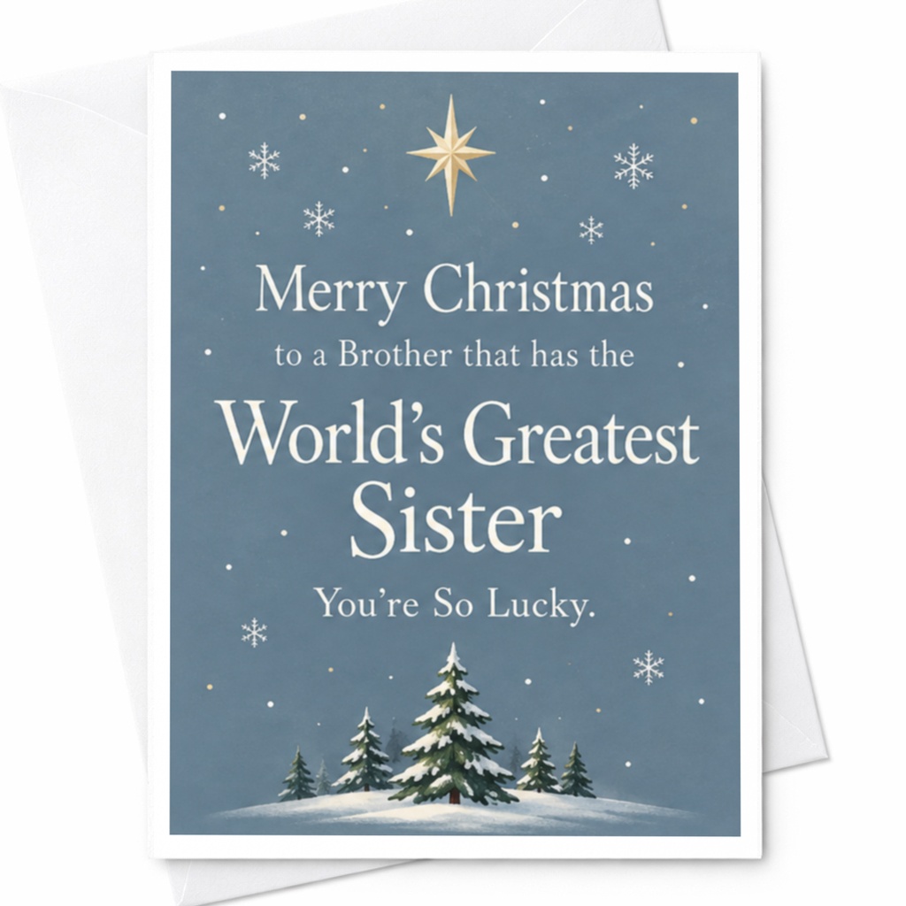 Merry Christmas To A Brother That Has The World's Greatest Sister You're So Lucky Christmas Card Funny Holiday Card For Brother C7792