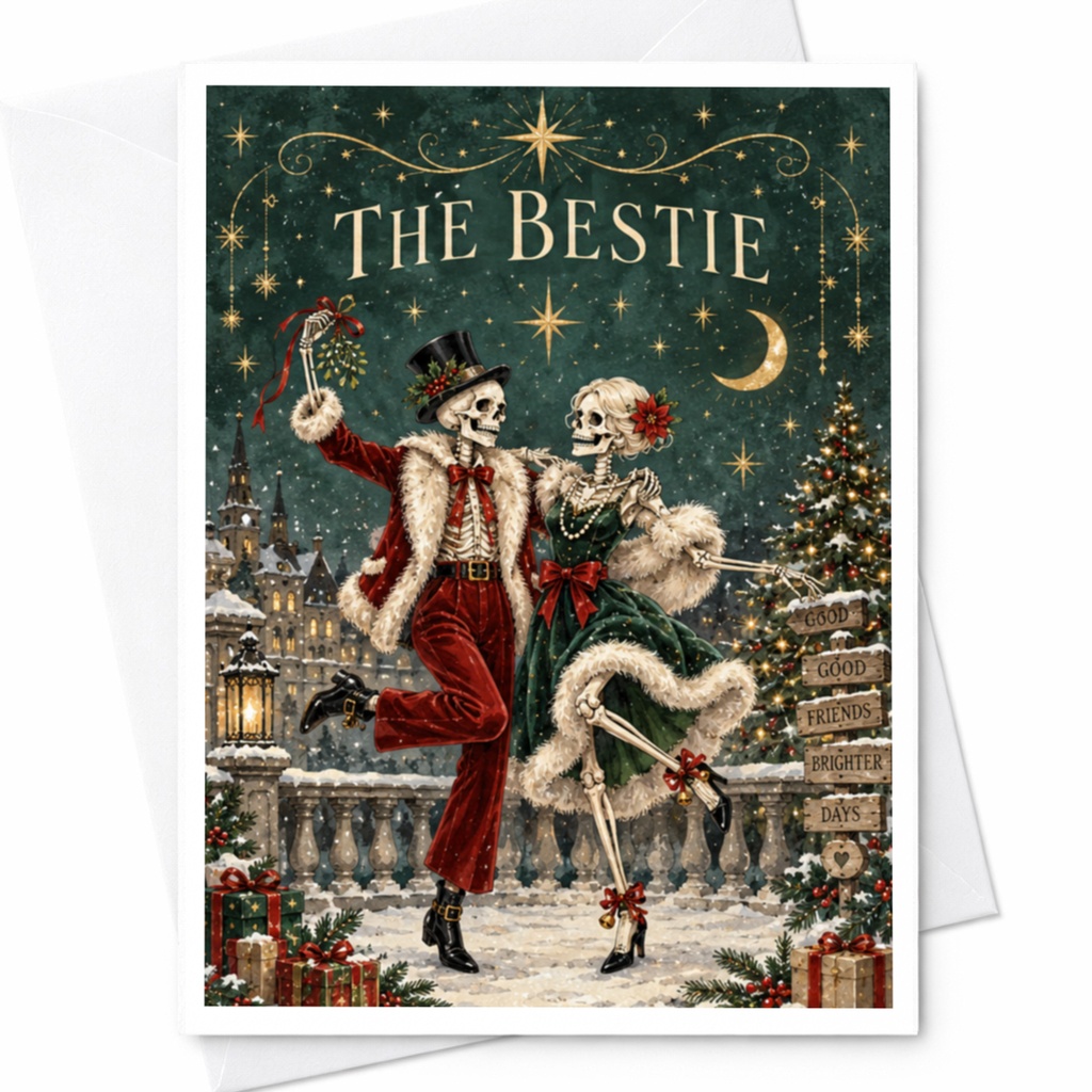The Bestie Christmas Card Skeleton Couple Festive Holiday Greeting Card For Best Friend Funny Gothic Xmas Card C7800