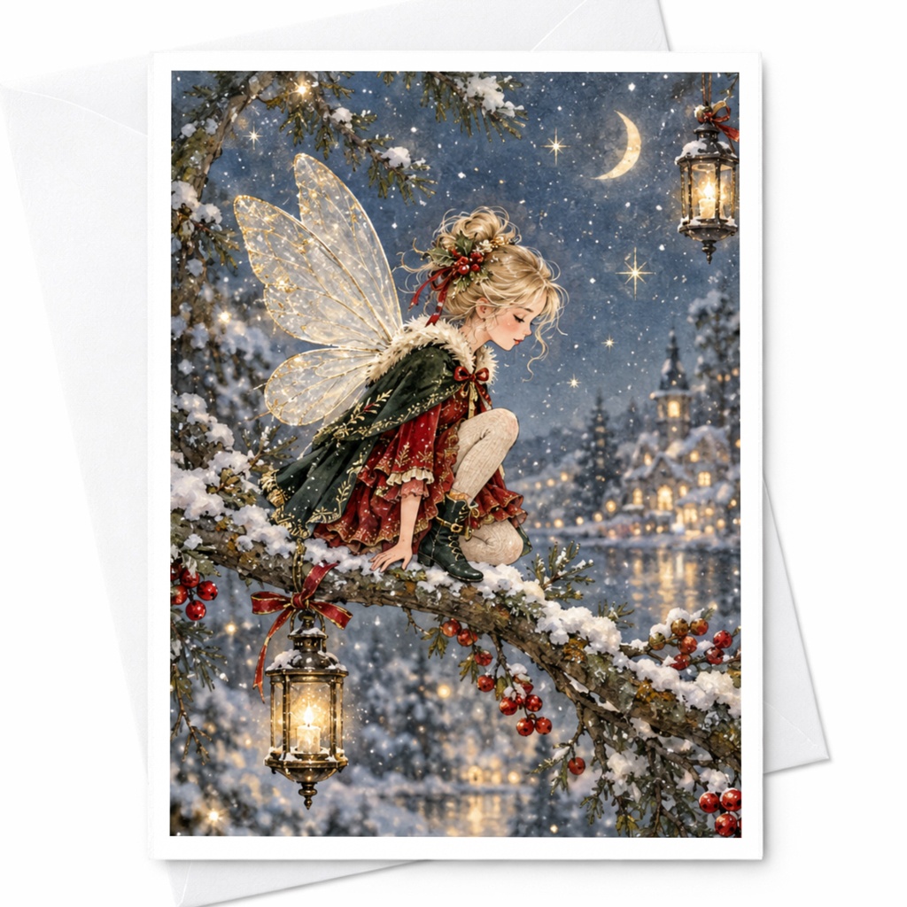 Fairy Winter Wonderland Card Blank Greeting Card Enchanted Forest Fantasy Art For Her Magical Christmas Card Fairy Tale C7804