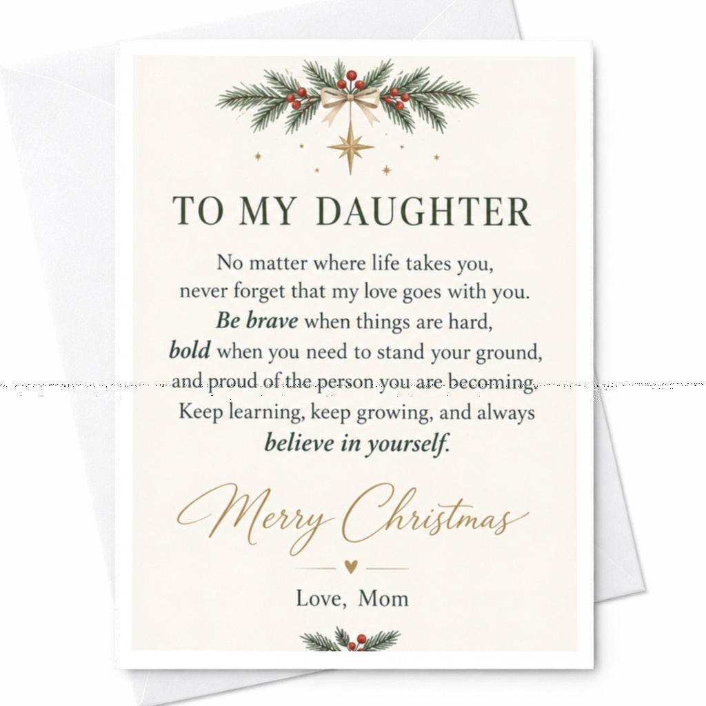 To My Daughter Merry Christmas Love, Mom Christmas Card From Mother To Daughter Sentimental Holiday Greeting Card C7807