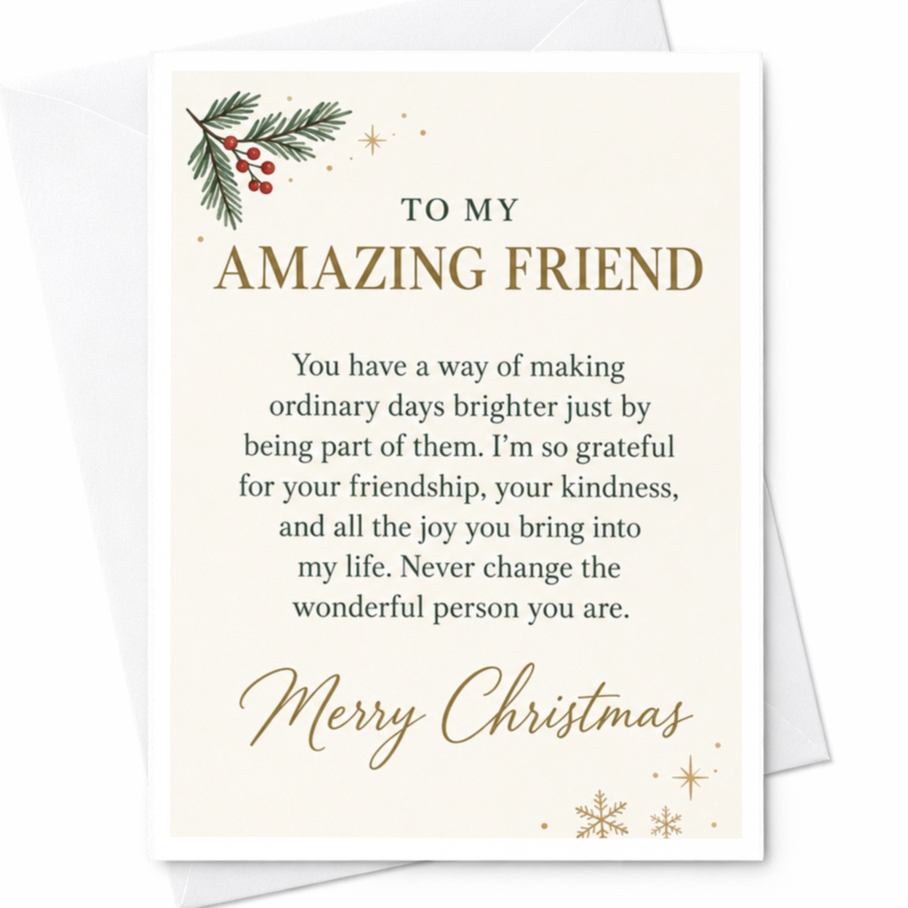 To My Amazing Friend Merry Christmas Card For Friend Holiday Greeting Card Festive Xmas Card With Heartfelt Message C7811