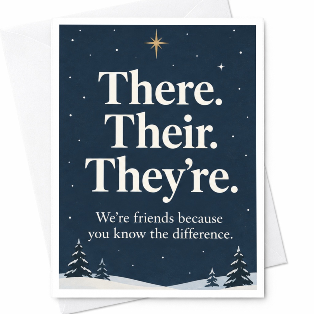 There. Their. They're. Friendship Card Funny Grammar Card For Friend Winter Scene Cute Greeting Card C7816