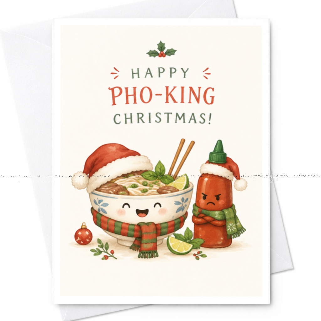 Happy Pho-King Christmas! Funny Christmas Card Cute Holiday Greeting Card For Food Lovers Pho Lovers Xmas Card C7819