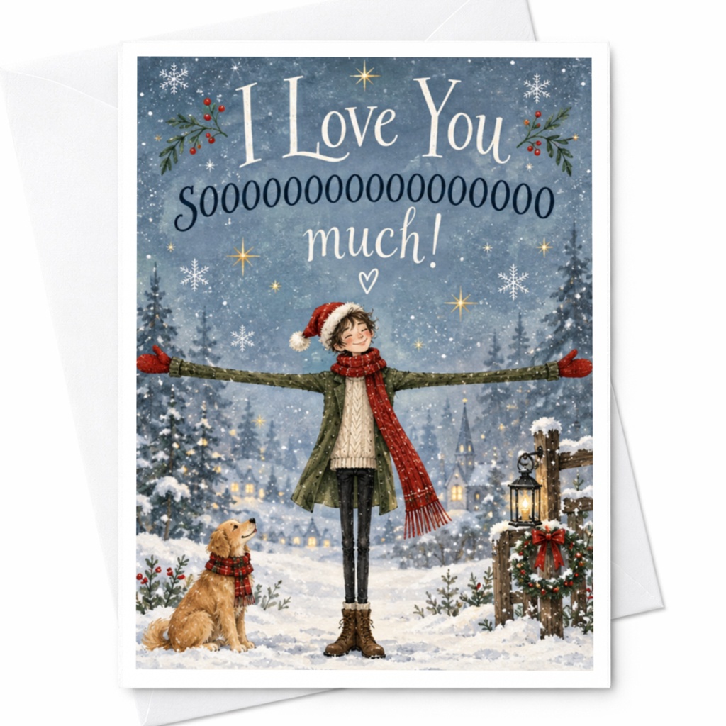 I Love You Sooooooooooooooo Much! Christmas Card Cute Winter Scene Holiday Greeting Card For Loved One Romantic C7828