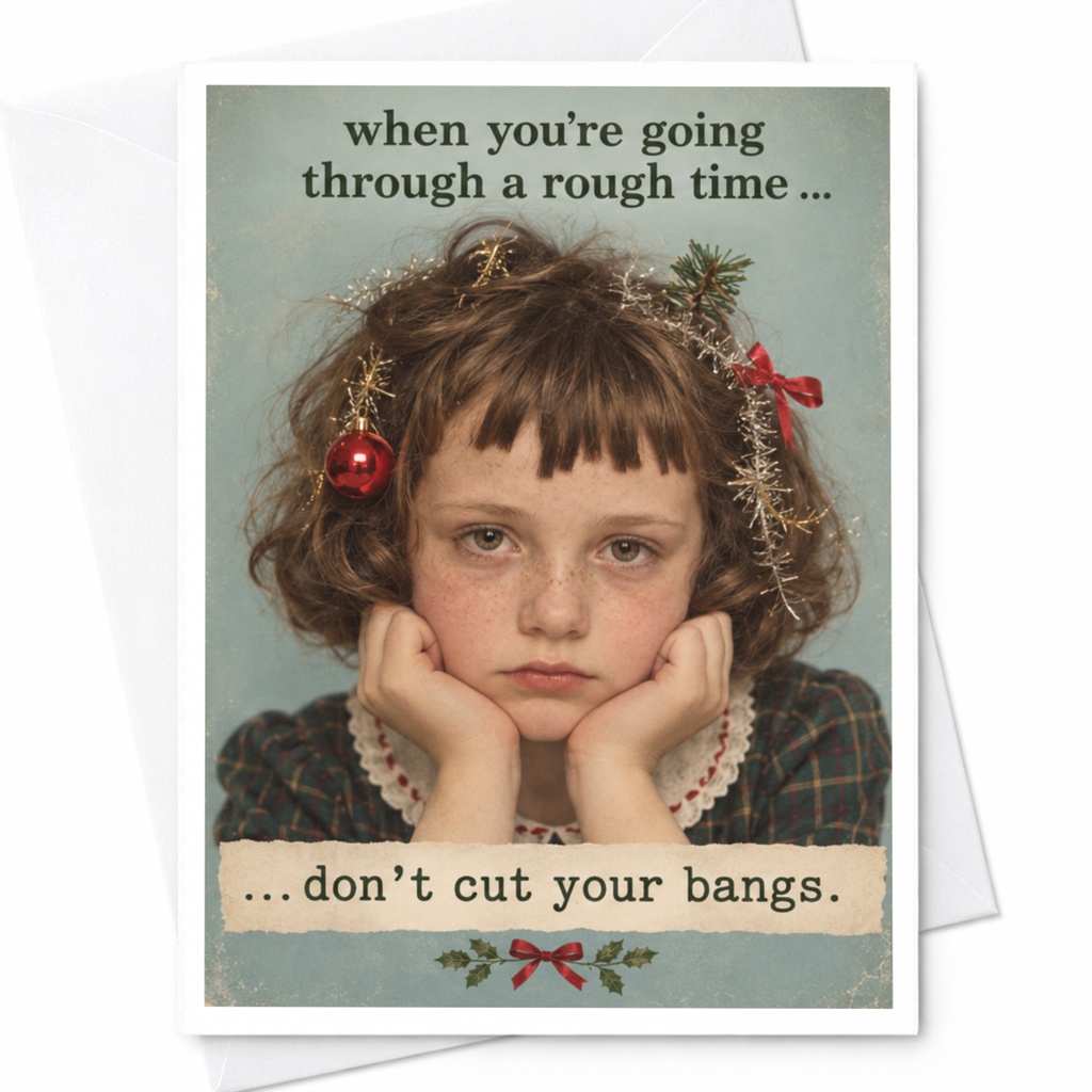 When You're Going Through A Rough Time ... ... Don't Cut Your Bangs. Funny Encouragement Card Cute Holiday Greeting Card For Frien C7838
