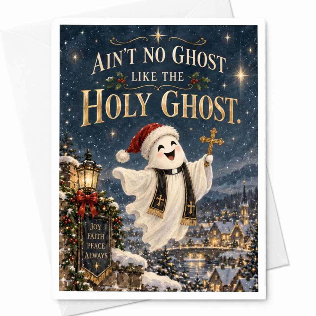 Ain't No Ghost Like The Holy Ghost Christmas Card Cute Ghost Holiday Greeting Card Religious Christmas Card Joyful Spirit C7844