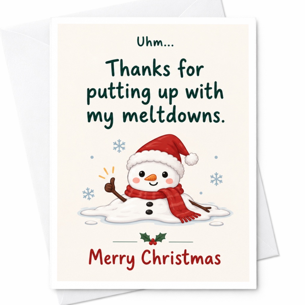 Uhm... Thanks For Putting Up With My Meltdowns. Merry Christmas Funny Christmas Card Snowman Cute Holiday Card For Friend C7753