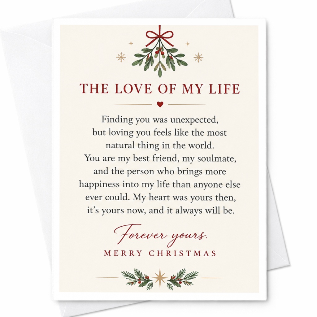 The Love Of My Life Christmas Card Romantic Holiday Greeting For Partner Soulmate Heartfelt Message Mistletoe C7847