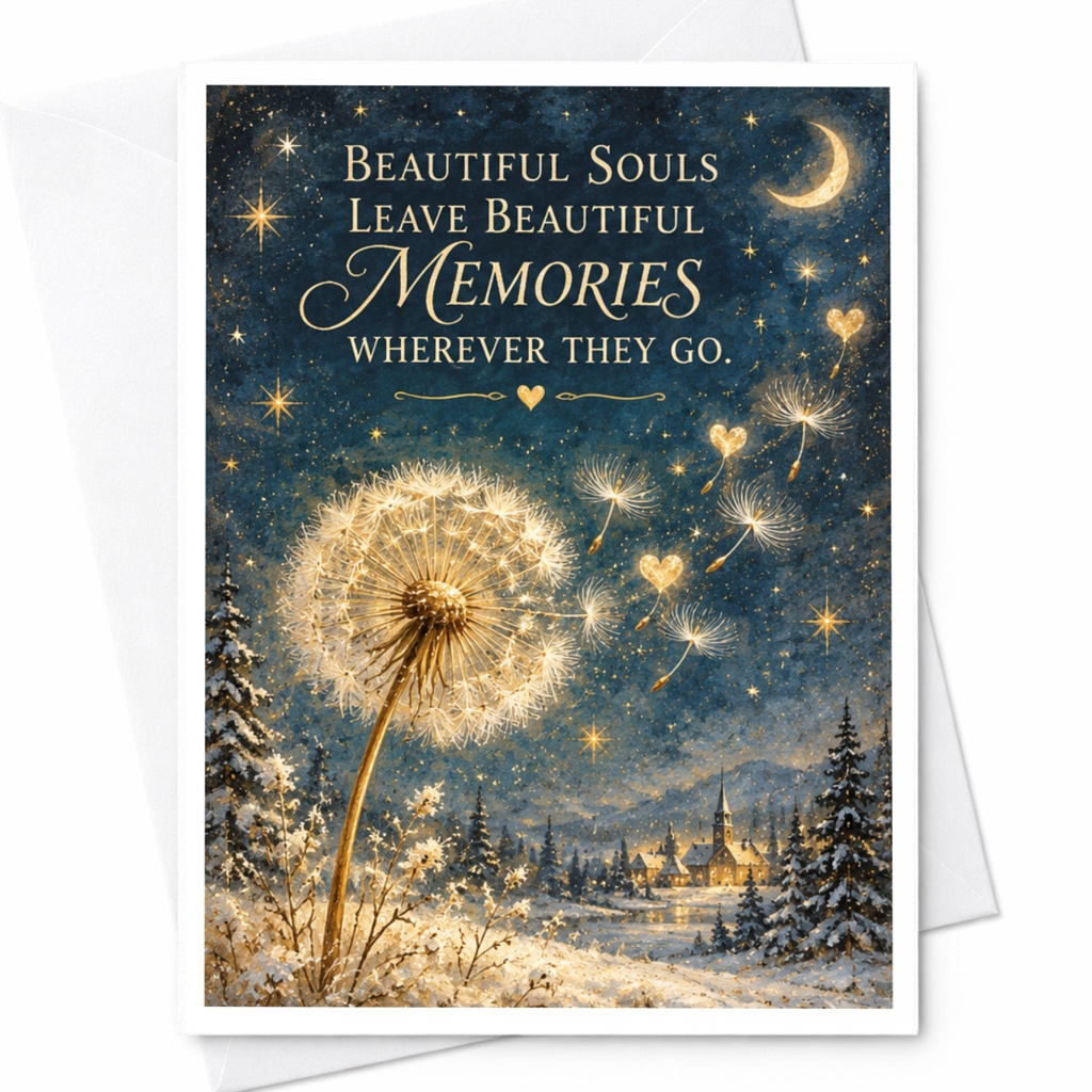 Beautiful Souls Leave Beautiful Memories Sympathy Card Dandelion Night Sky Comforting Greeting Card For Loss Support C7849