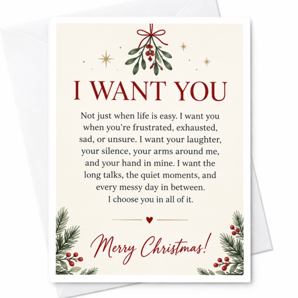 I Want You Merry Christmas Card Romantic Holiday Greeting Card For Partner Cute Festive Card With Love Message C7761