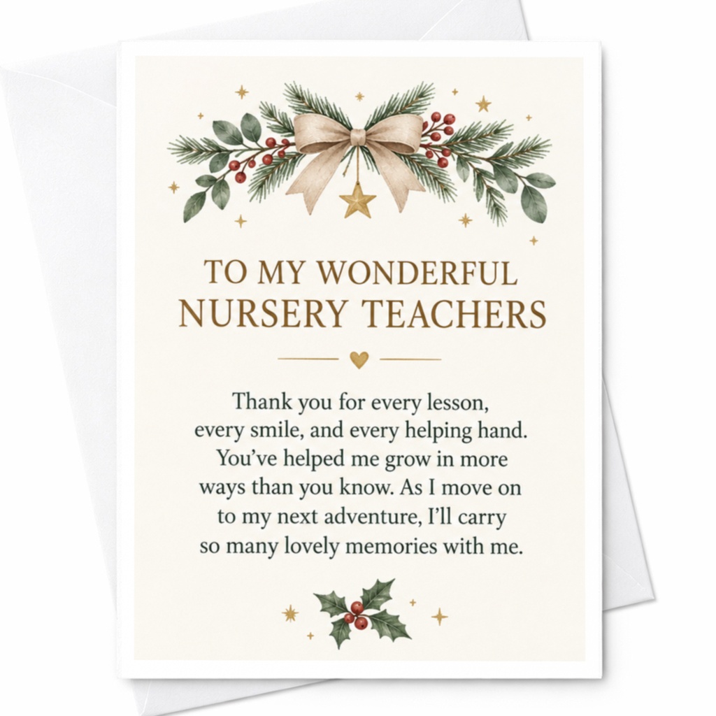 To My Wonderful Nursery Teachers Thank You Card For Nursery Teachers Appreciation Card Floral Teacher Gratitude Card C7777