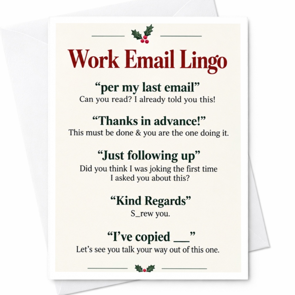 Work Email Lingo Funny Greeting Card Office Card For Coworker Boss Employee Christmas Holiday Card C7785