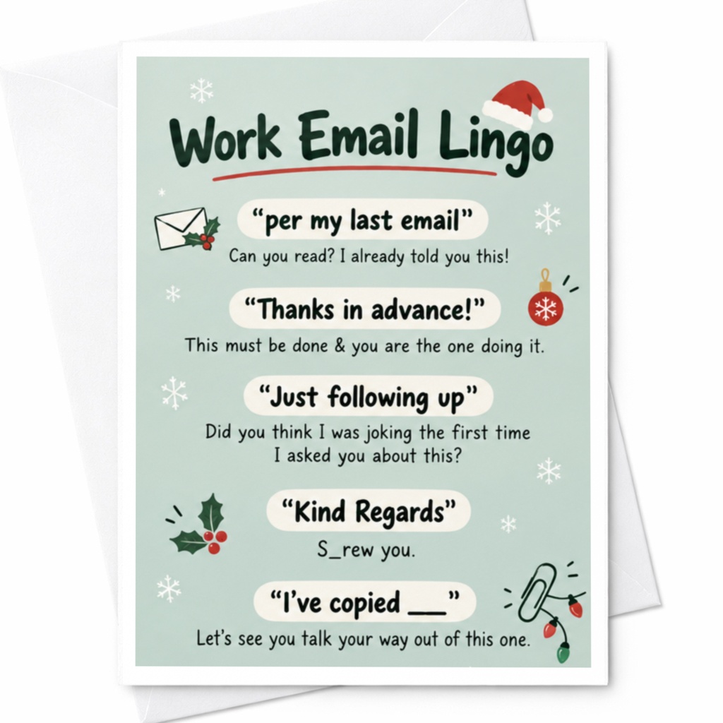 Work Email Lingo Funny Office Greeting Card Work Phrases Christmas Card For Coworker Holiday Card C7786