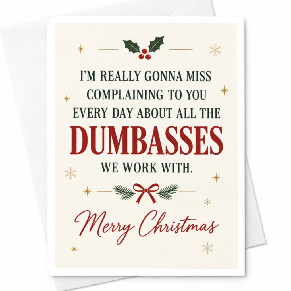 I'm Really Gonna Miss Complaining To You Every Day About All The Dumbasses We Work With. Merry Christmas Funny Christmas Card For C7801