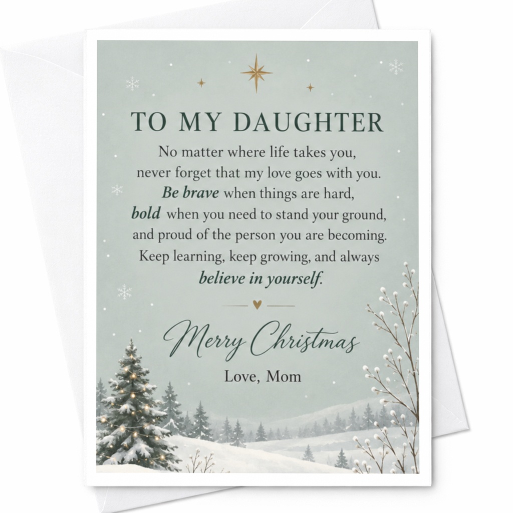 To My Daughter Merry Christmas Card From Mom Inspirational Holiday Greeting Card For Daughter Sentimental Christmas Card C7808