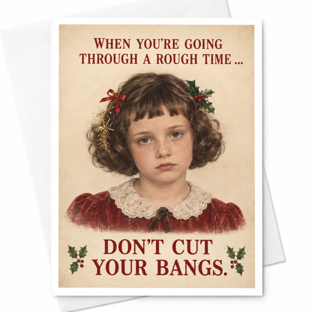 When You're Going Through A Rough Time ... Don't Cut Your Bangs. Funny Encouragement Card Vintage Style For Friend C7837