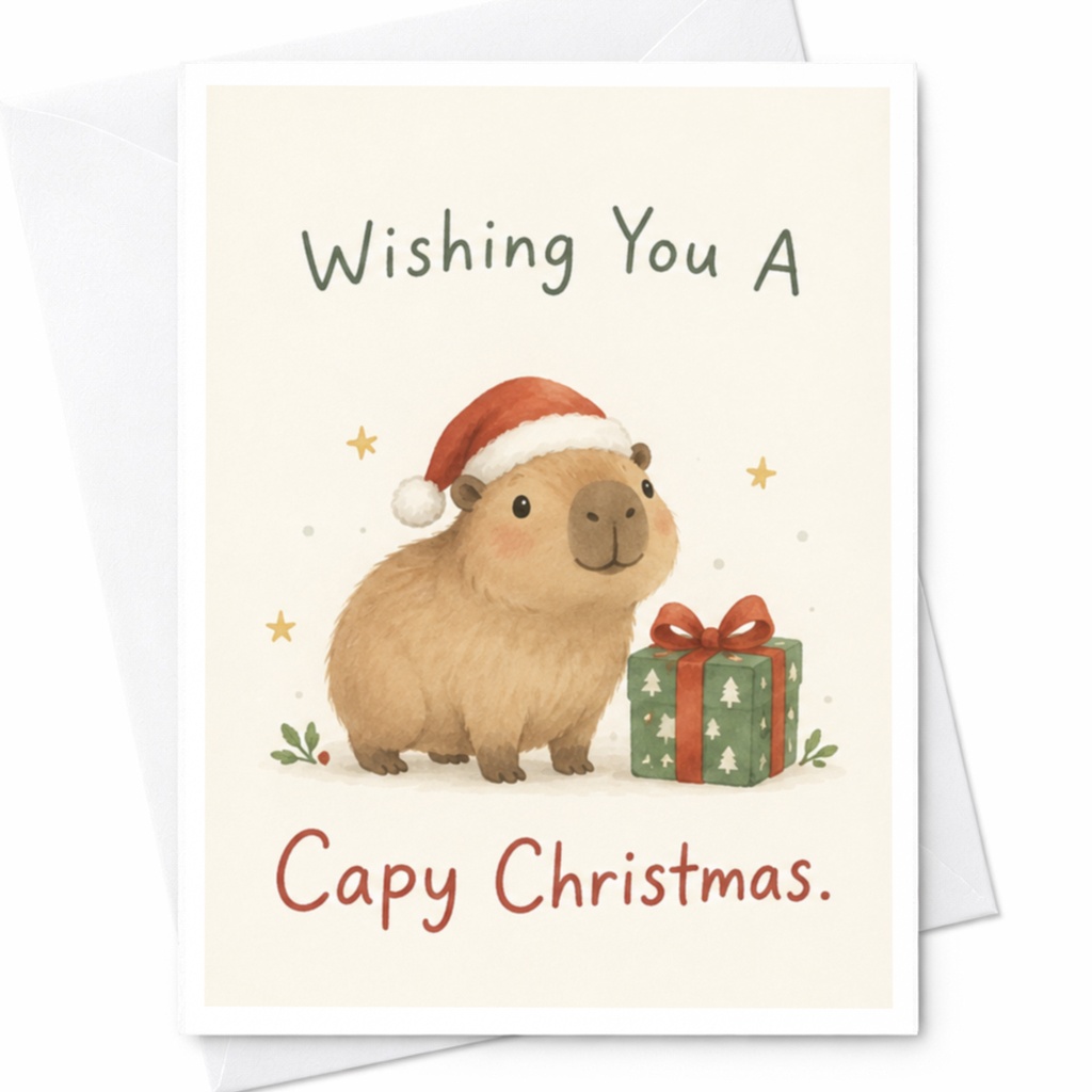 Wishing You A Capy Christmas Cute Capybara Christmas Card Animal Lover Holiday Greeting Card Funny Santa Hat Gift C7839