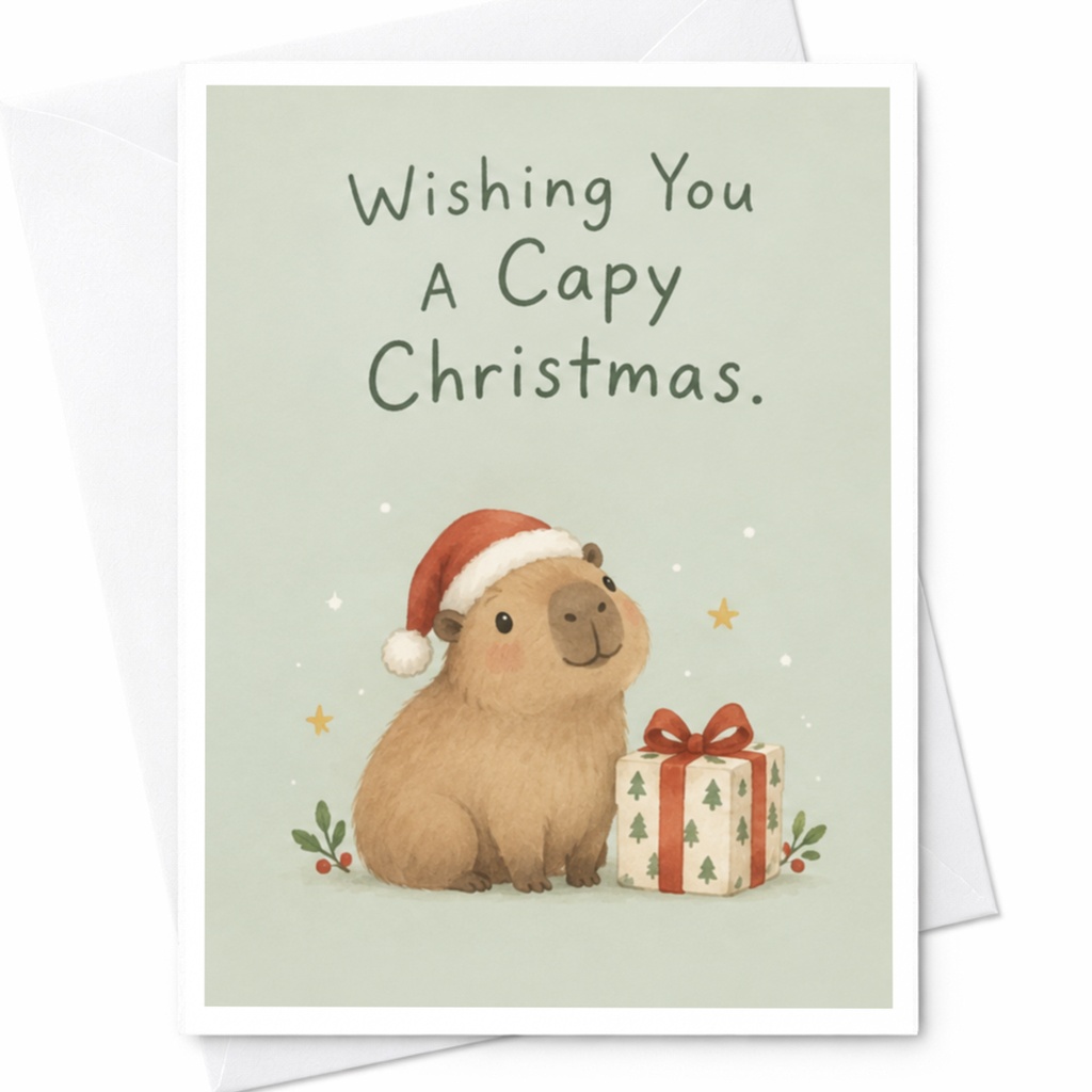 Wishing You A Capy Christmas Cute Capybara Christmas Card Animal Lover Holiday Greeting Card Funny Santa Hat Gift C7840