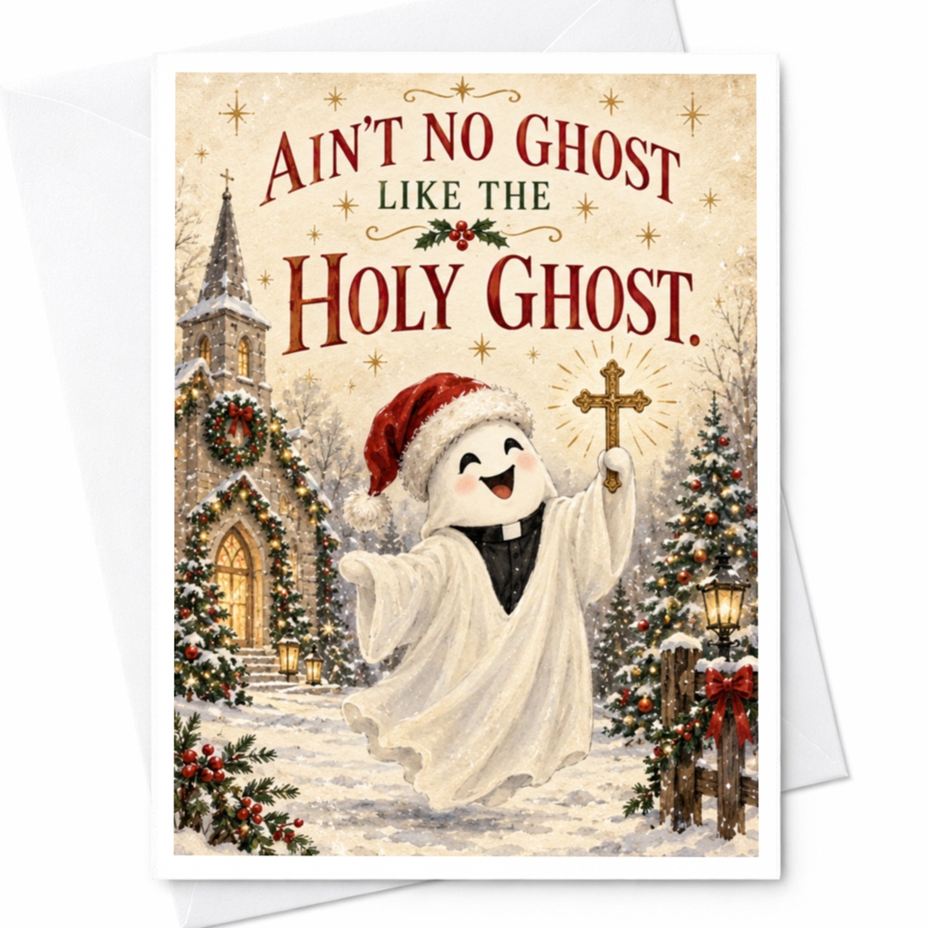 Ain't No Ghost Like The Holy Ghost Christmas Card Funny Holiday Greeting Card Cute Ghost Religious Xmas Card C7843