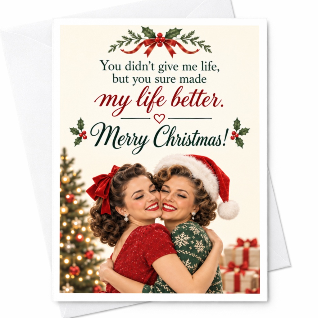 You Didn't Give Me Life But You Made My Life Better Merry Christmas Card For Her Sentimental Holiday Greeting Card C7855