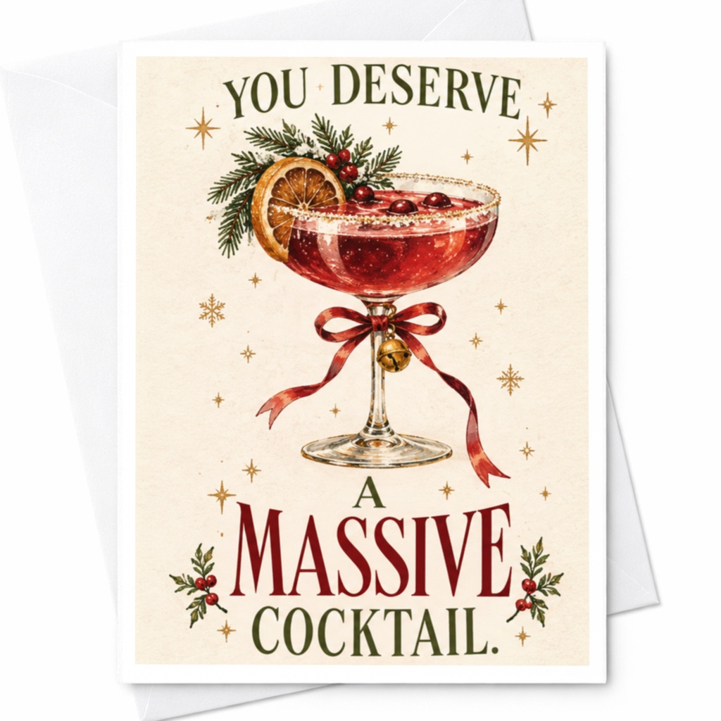You Deserve A Massive Cocktail Celebration Card Festive Holiday Greeting Card Funny Drink Lover Christmas Card C7863