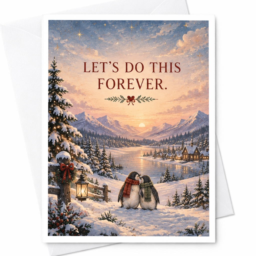 Let's Do This Forever Wedding Card Romantic Anniversary Card Cute Penguins Winter Scene For Couple Love Card C7867