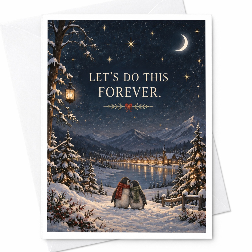 Let's Do This Forever Wedding Card Cute Penguins Winter Anniversary Card Romantic Snowy Scene For Couple Love Card C7868