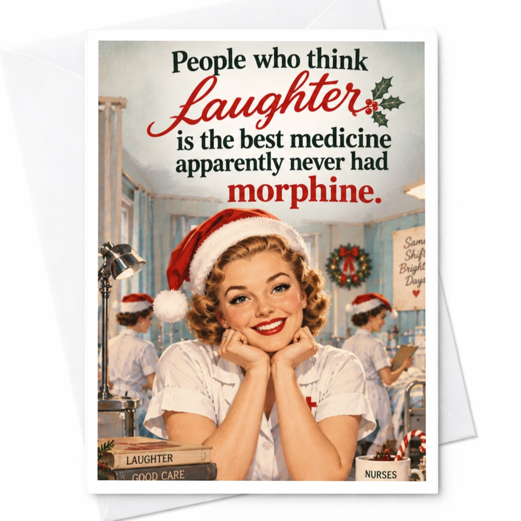 People Who Think Laughter Is The Best Medicine Funny Christmas Card Vintage Nurse Holiday Greeting Card For Friend C7870